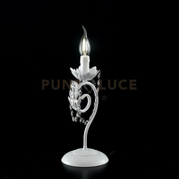 Lumetto in ferro laccato bianco con decorazione effetto shabby chic