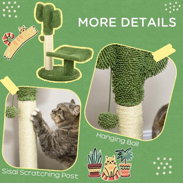 AllMyPets Albero per Gatti a Forma di Cactus con Tiragraffi e Pallina da Gioco 35x31x55.5 cm colore Verde e Bianco - D03DHGN