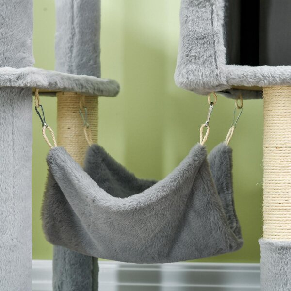 AllMyPets Albero per Gatti con Amaca Lettino e 2 Casette in Truciolato e Peluche 55x49x177 cm colore Grigio e Bianco - GY-D3GY