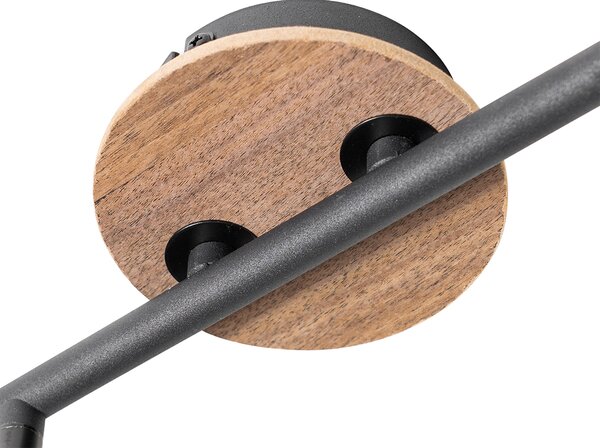 Plafoniera nera con vetro fumé e legno 2 luci - VIDRO