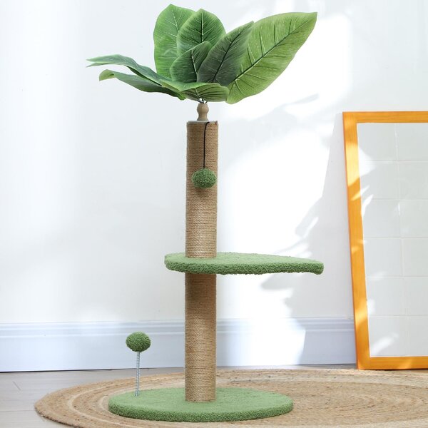 AllMyPets Albero per Gatti con Palo Tiragraffi Piattaforme e Palline in Peluche e Truciolato 40x83 cm colore Verde - 170GNS367