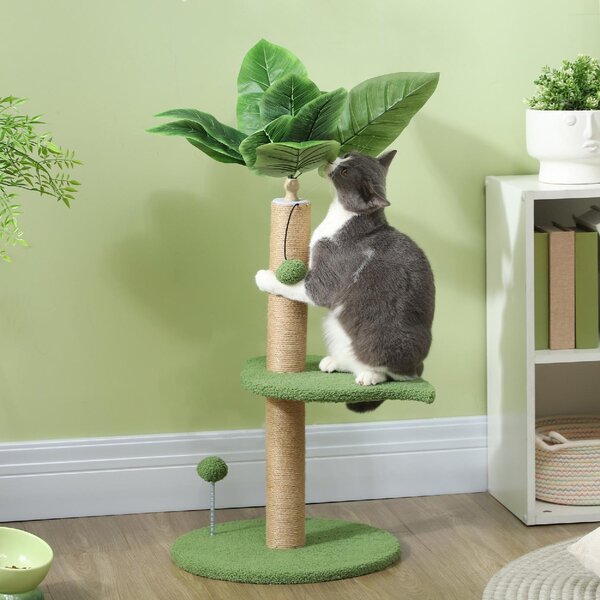 AllMyPets Albero per Gatti con Palo Tiragraffi Piattaforme e Palline in Peluche e Truciolato 40x83 cm colore Verde - 170GNS367