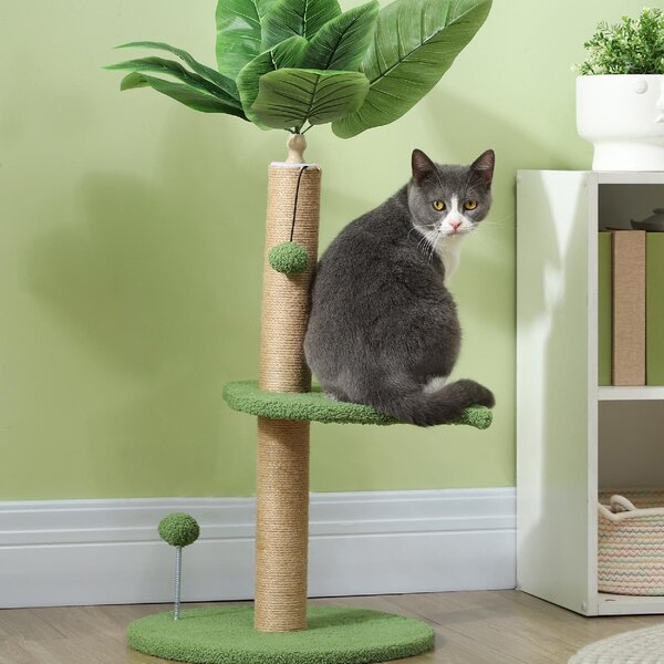 AllMyPets Albero per Gatti con Palo Tiragraffi Piattaforme e Palline in Peluche e Truciolato 40x83 cm colore Verde - 170GNS367