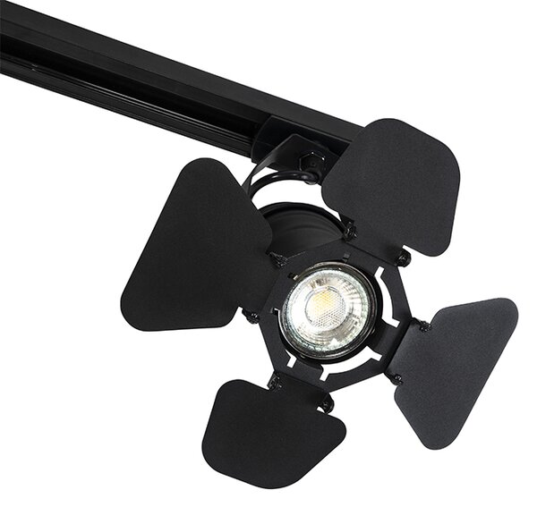 Sistema di illuminazione a binario moderno con 3 faretti nero 1 fase - Iconic Movie