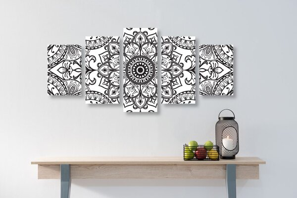Quadri 5 pezzi – Ornamento bianco e nero