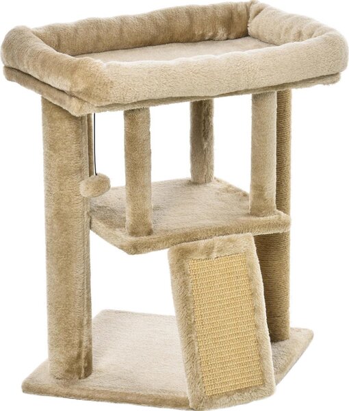 AllMyPets Albero per Gatti in Peluche con Casetta e Lettino Tiragraffi in Juta e Pallina colore Marrone - CFA442F