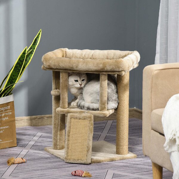 AllMyPets Albero per Gatti in Peluche con Casetta e Lettino Tiragraffi in Juta e Pallina colore Marrone - CFA442F