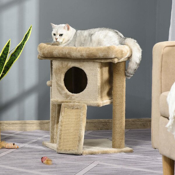 AllMyPets Albero per Gatti in Peluche con Casetta e Lettino Tiragraffi in Juta e Pallina colore Marrone - CFA442F