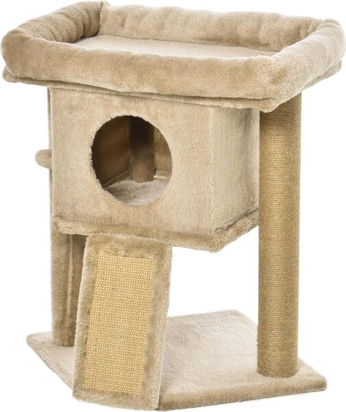 AllMyPets Albero per Gatti in Peluche con Casetta e Lettino Tiragraffi in Juta e Pallina colore Marrone - CFA442F