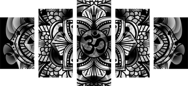 Quadri 5 pezzi – Mandala della salute in bianco e nero