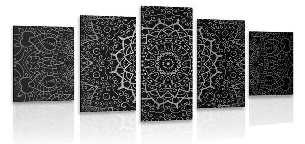Quadri 5 pezzi – Mandala vintage in stile indiano in bianco e nero