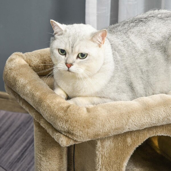 AllMyPets Albero per Gatti in Peluche con Casetta e Lettino Tiragraffi in Juta e Pallina colore Marrone - CFA442F