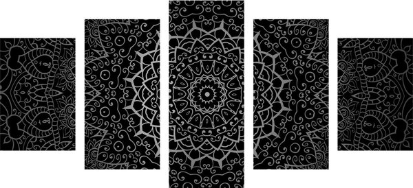 Quadri 5 pezzi – Mandala vintage in stile indiano in bianco e nero