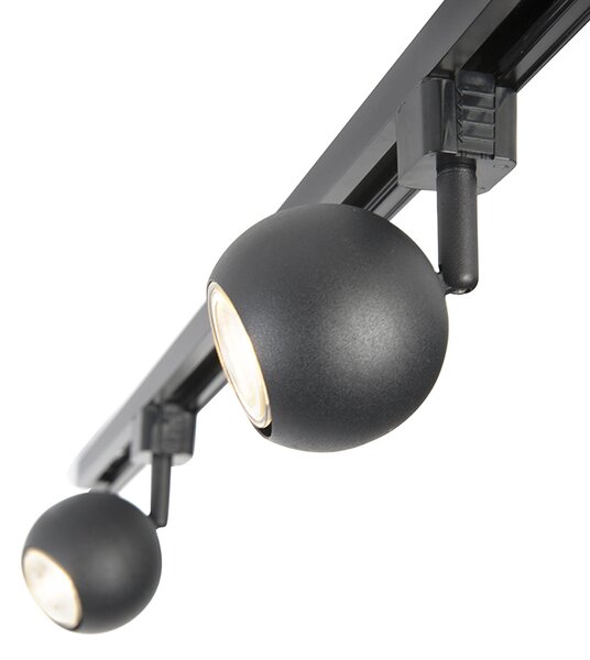 Sistema di illuminazione a binario moderno con 5 faretti neri monofase - Iconic Gissi