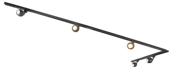 Sistema di illuminazione a binario moderno con 5 faretti neri monofase - Iconic Gissi