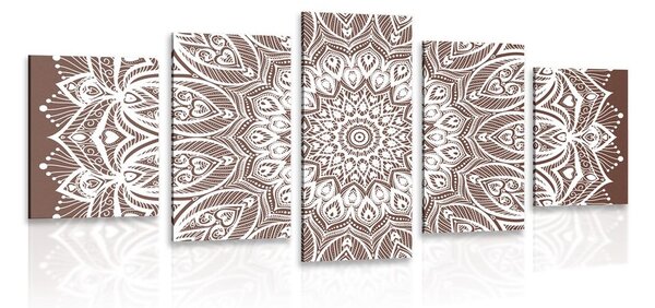 Quadri 5 pezzi – Mandala armonia su sfondo marrone