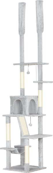 AllMyPets Albero Tiragraffi a Soffitto con Altezza Regolabile 225-255 cm con Casetta e Amaca colore Grigio Chiaro - W670LG