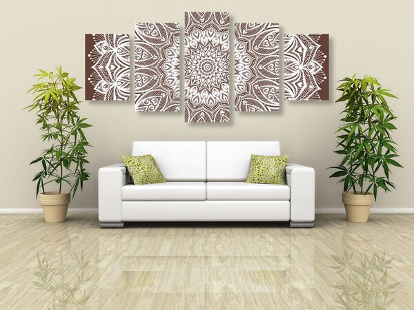Quadri 5 pezzi – Mandala armonia su sfondo marrone