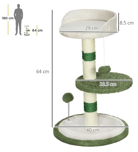 AllMyPets Albero Tiragraffi con Lettino per Gatti 2 Palline Piattaforma e Palo in Sisal colore Verde e Bianco - W671GN