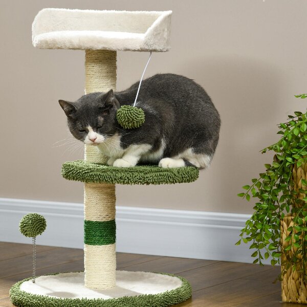 AllMyPets Albero Tiragraffi con Lettino per Gatti 2 Palline Piattaforma e Palo in Sisal colore Verde e Bianco - W671GN