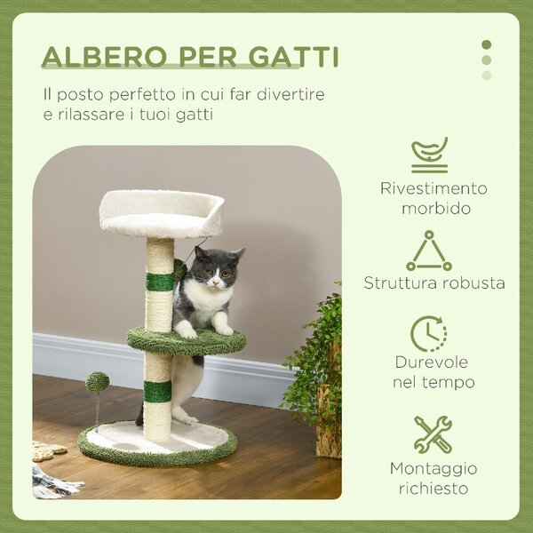 AllMyPets Albero Tiragraffi con Lettino per Gatti 2 Palline Piattaforma e Palo in Sisal colore Verde e Bianco - W671GN