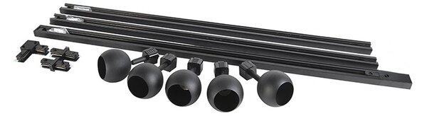 Sistema di illuminazione a binario moderno con 5 faretti neri monofase - Iconic Gissi