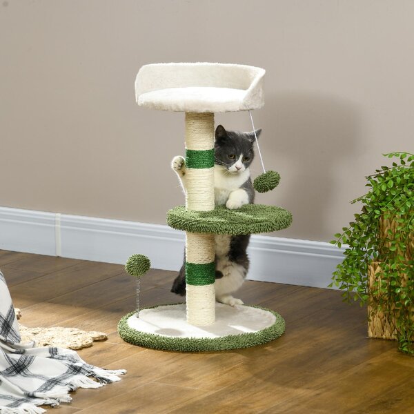 AllMyPets Albero Tiragraffi con Lettino per Gatti 2 Palline Piattaforma e Palo in Sisal colore Verde e Bianco - W671GN