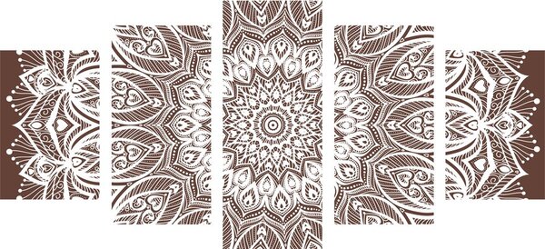 Quadri 5 pezzi – Mandala armonia su sfondo marrone