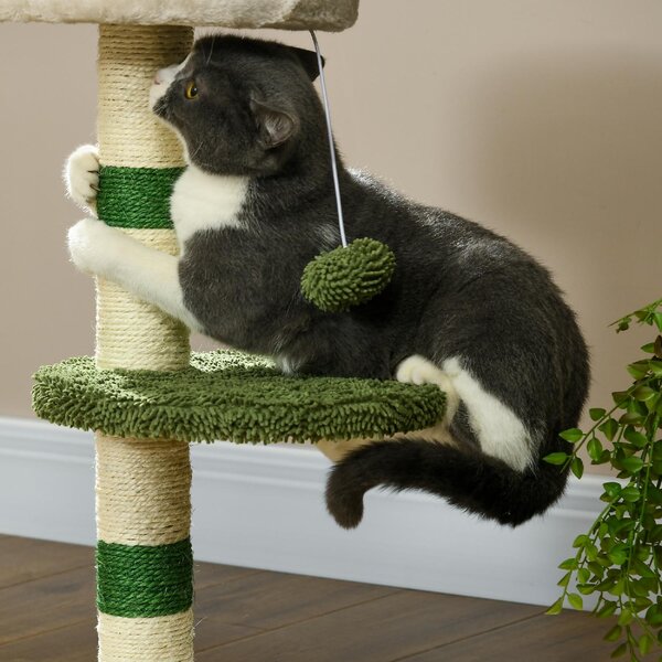 AllMyPets Albero Tiragraffi con Lettino per Gatti 2 Palline Piattaforma e Palo in Sisal colore Verde e Bianco - W671GN