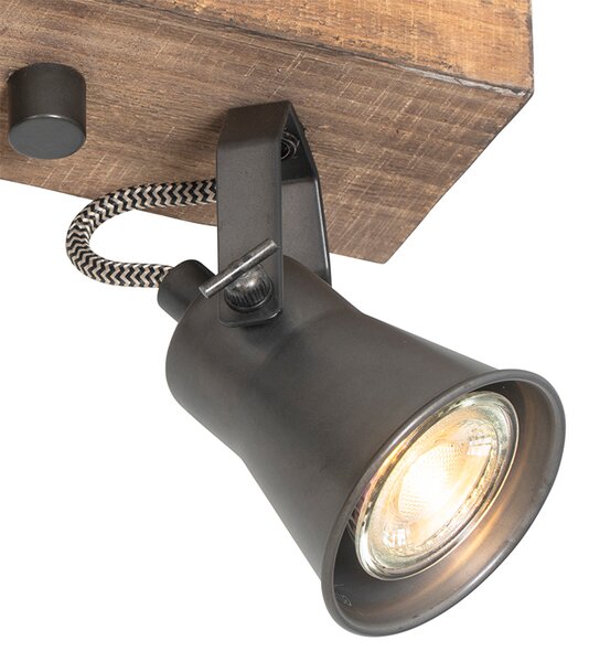 Faretto country nero con legno 2 luci regolabile - Jelle