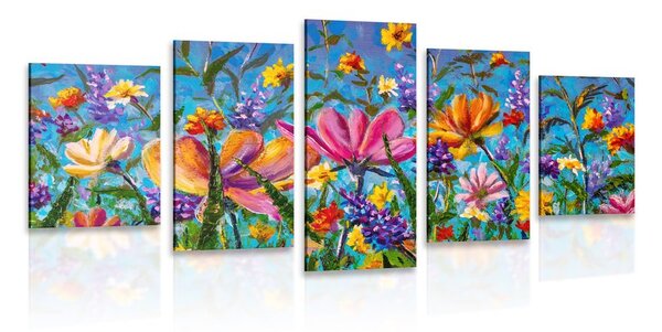 Quadri 5 pezzi – Fiori colorati sul prato