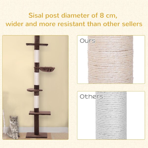 AllMyPets Albero Tiragraffi Multilivello a Soffitto con Amaca e Altezza Regolabile 40x34x230-260 cm colore Marrone - D3DH9BNMAR
