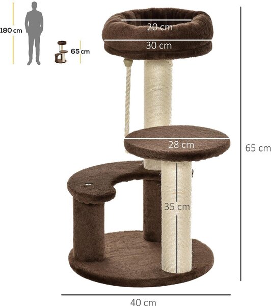 AllMyPets Albero Tiragraffi per Gatti a 3 Livelli con Lettino in Peluche e Pali in Sisal 40x65 cm colore Marrone - K567BN