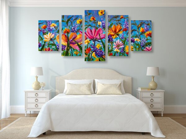 Quadri 5 pezzi – Fiori colorati sul prato