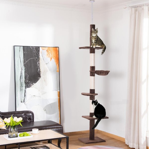 AllMyPets Albero Tiragraffi Multilivello a Soffitto con Amaca e Altezza Regolabile 40x34x230-260 cm colore Marrone - D3DH9BNMAR
