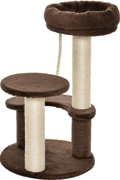 AllMyPets Albero Tiragraffi per Gatti a 3 Livelli con Lettino in Peluche e Pali in Sisal 40x65 cm colore Marrone - K567BN