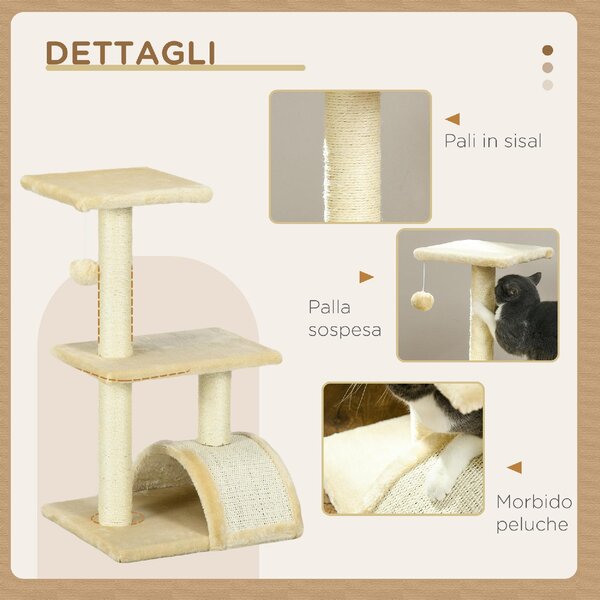 AllMyPets Albero Tiragraffi per Gatti a 3 Livelli con Tiragraffi Peluche e Sisal 40x35x72 cm colore Crema - K568CW