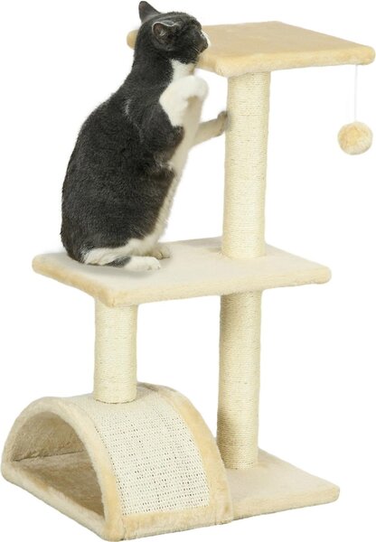 AllMyPets Albero Tiragraffi per Gatti a 3 Livelli con Tiragraffi Peluche e Sisal 40x35x72 cm colore Crema - K568CW
