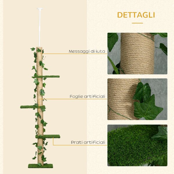 AllMyPets Albero Tiragraffi per Gatti a Soffitto Alto 202-242 cm Regolabile con Asta di Tensione colore Verde - U5130GN