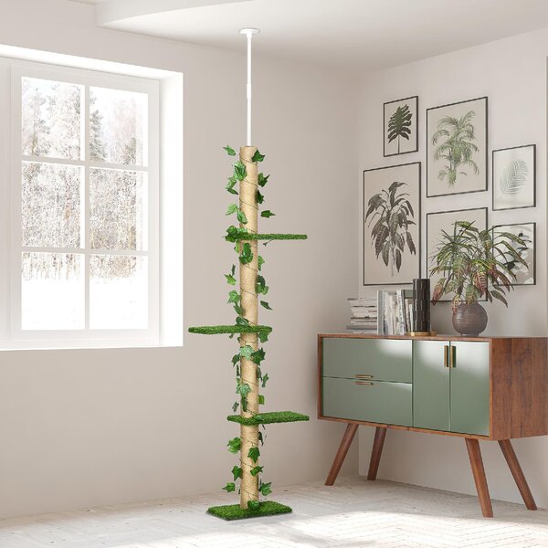 AllMyPets Albero Tiragraffi per Gatti a Soffitto Alto 202-242 cm Regolabile con Asta di Tensione colore Verde - U5130GN