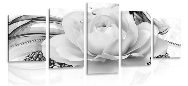 Quadri 5 pezzi – Rose lussuose in bianco e nero
