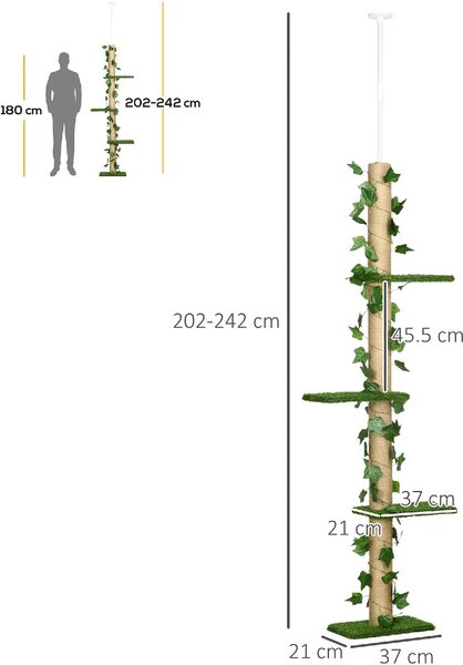 AllMyPets Albero Tiragraffi per Gatti a Soffitto Alto 202-242 cm Regolabile con Asta di Tensione colore Verde - U5130GN