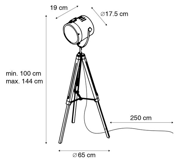 Lampada da terra intelligente a treppiede in legno con faretto da studio incl. Wifi B35 - Braha