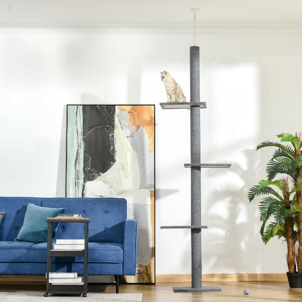 AllMyPets Albero Tiragraffi per Gatti a 4 Livelli con Altezza Regolabile Grigio 43x27x228-260cm - 312GYS369