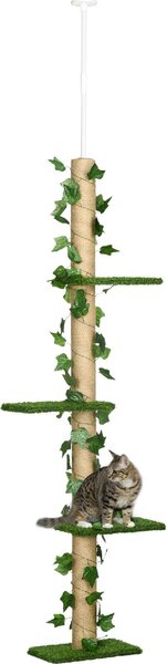 AllMyPets Albero Tiragraffi per Gatti a Soffitto Alto 202-242 cm Regolabile con Asta di Tensione colore Verde - U5130GN