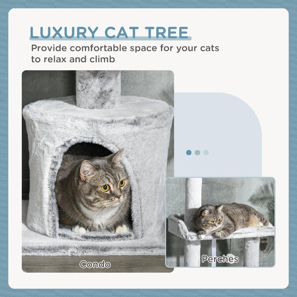 AllMyPets Albero Tiragraffi per Gatti a Soffitto con Piattaforme e Casetta 60x40x225-255 cm colore Grigio - LG-D3OR