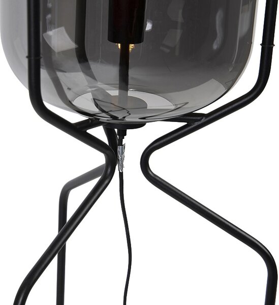 Lampada da terra intelligente nera con WiFi A60 vetro fumé - Bliss