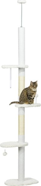 AllMyPets Albero Tiragraffi per Gatti a Soffitto con Altezza Regolabile e Pali Tiragraffi in Cotone 48x32x225-255 cm colore Bianco - WTEF233