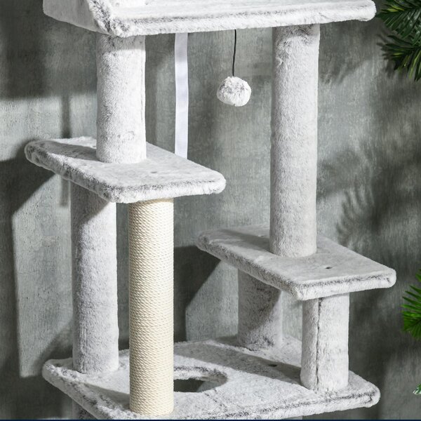 AllMyPets Albero Tiragraffi per Gatti a Soffitto con Piattaforme e Casetta 60x40x225-255 cm colore Grigio - LG-D3OR