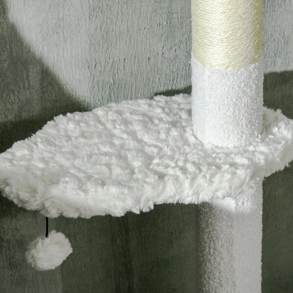 AllMyPets Albero Tiragraffi per Gatti a Soffitto con Altezza Regolabile e Pali Tiragraffi in Cotone 48x32x225-255 cm colore Bianco - WTEF233